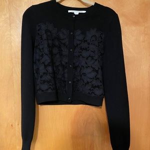 DVF Cropped Black Lace Wool Cardigan